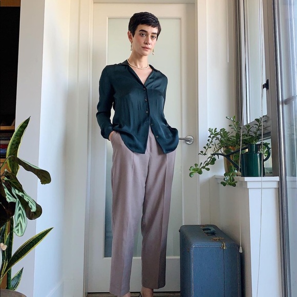 Green sateen button up top - Picture 2 of 3